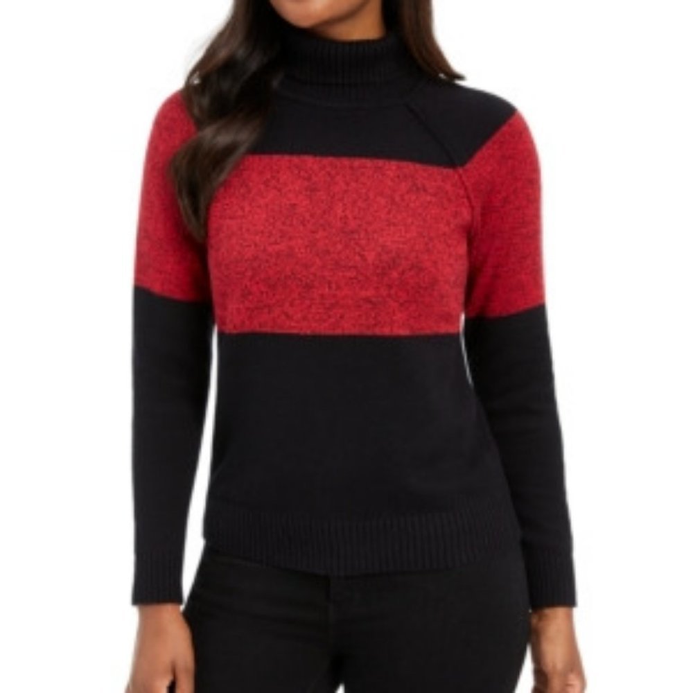 𝅺karen Scott Color block Cotton Turtleneck Sweater